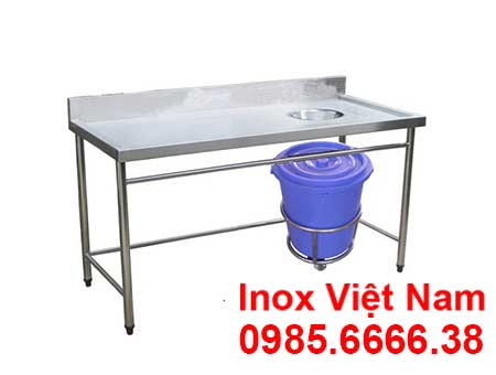 Bàn inox 1 tầng có lỗ xả rác