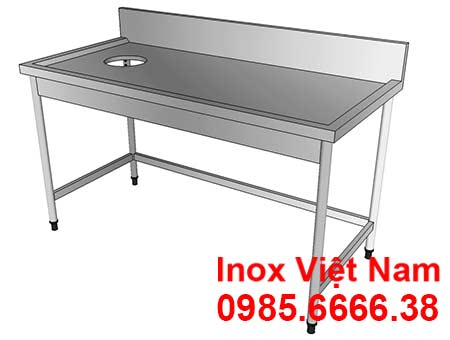 Bàn inox 1 tầng có lỗ xả rác