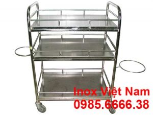 Xe đẩy dụng cụ y tế - Xe đẩy thuốc inox 3 tầng