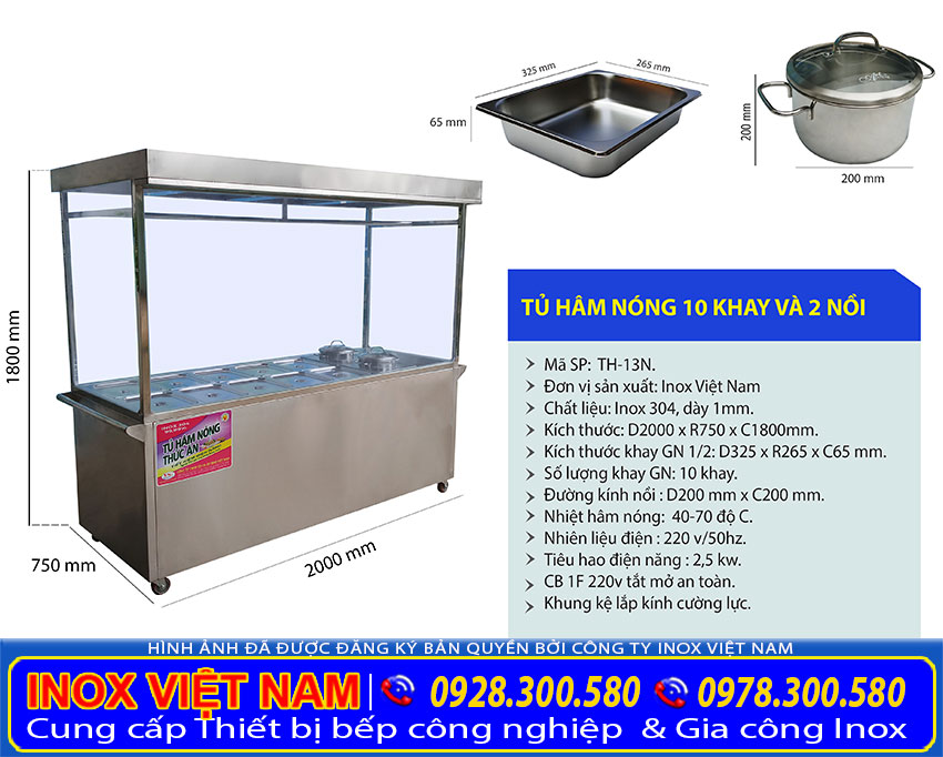 Thông số kỹ thuật Tủ Hâm Nóng Thức Ăn Có Mái Che Inox TH-13N