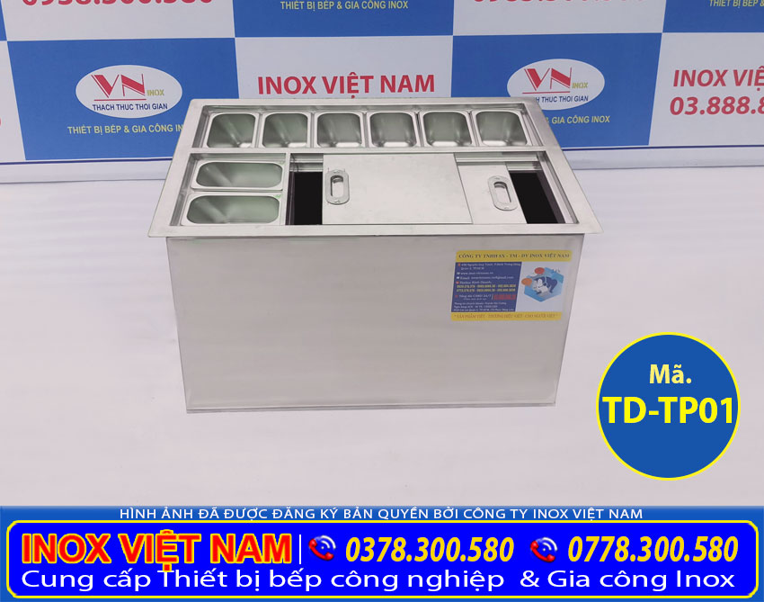 Báo giá thùng đá inox âm bàn có khay topping TD-TP01