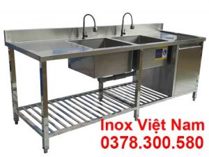 Chậu rửa công nghiệp 2 hộc có kệ dưới có hộc tủ