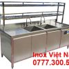 Mẫu tủ chén inox có 2 bồn rửa và kệ trên đựng chén bát TUI-17