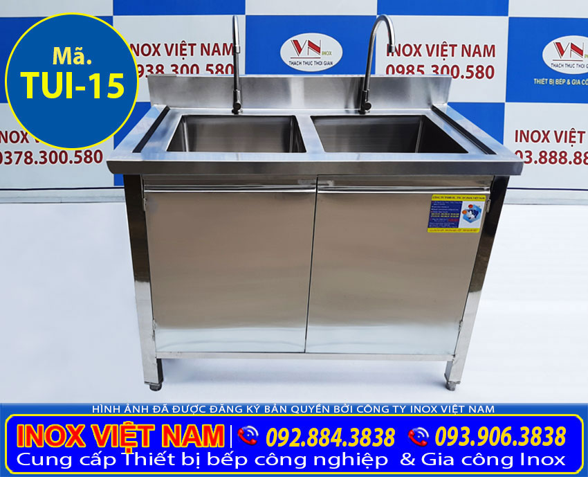 Tủ bồn rửa chén inox 2 ngăn chậu TUI-15