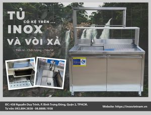 Tủ inox có kệ trên và vòi xả