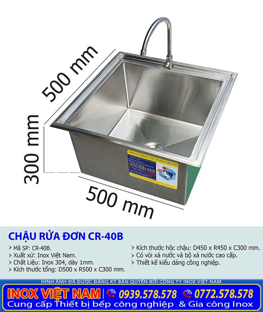 Kích thước chậu rửa âm bàn CR-40B