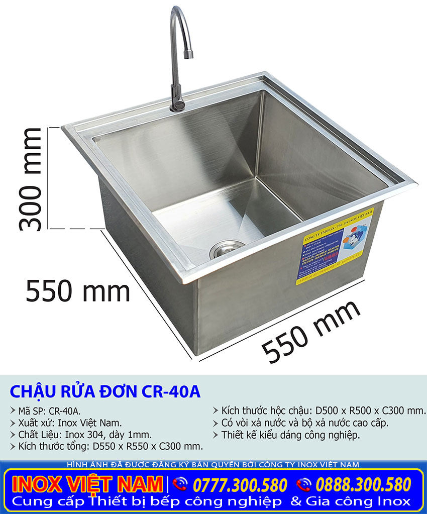 Kích thước chậu rửa đơn âm bàn CR-40A