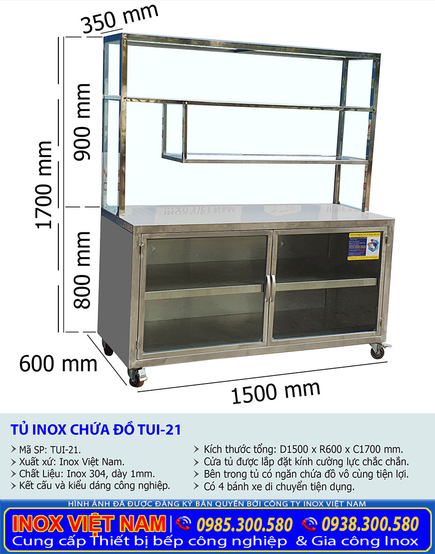 Kích thước tủ inox nhà bếp TUI-21