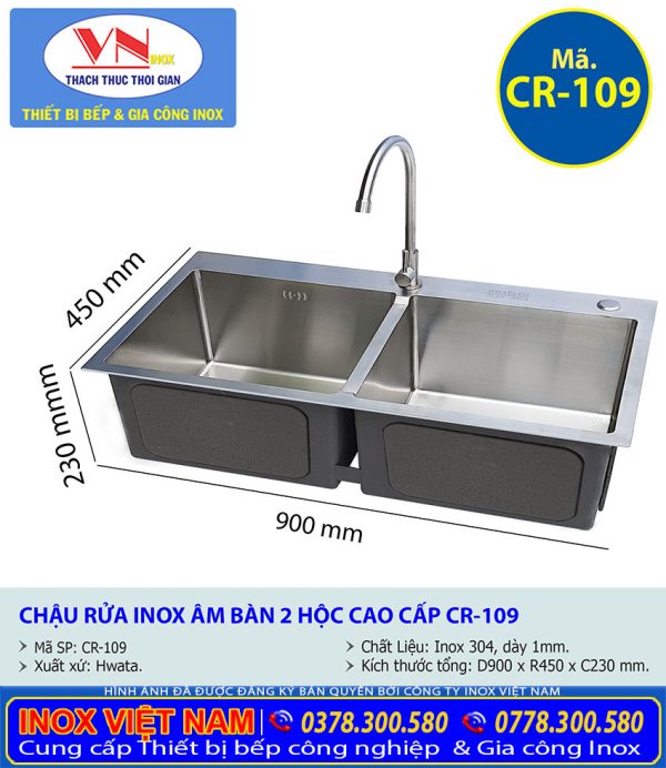 Chậu Rửa Inox Âm Bàn 2 Hộc CR-109 | Inox Việt Nam