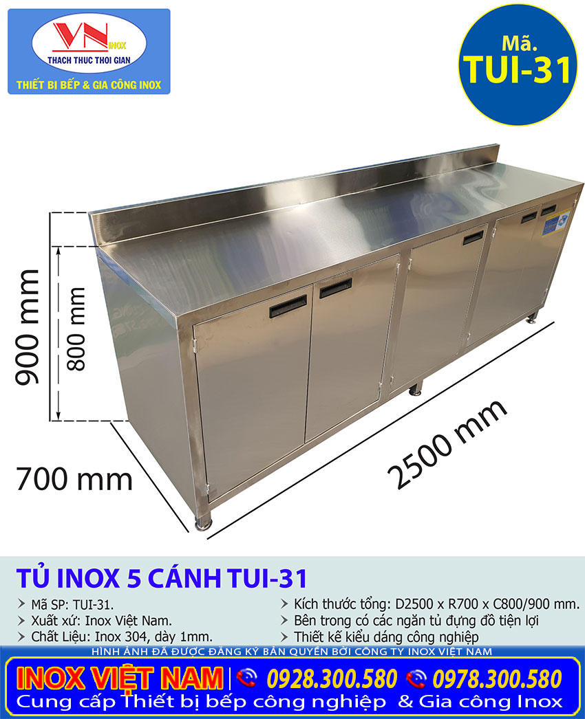 Thông số kỹ thuật tủ bếp inox cao cấp TUI-31