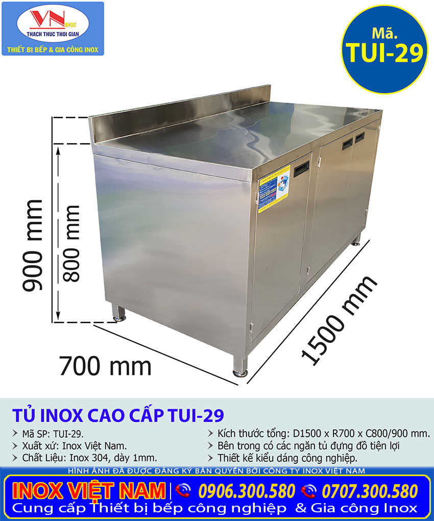 Tỷ lệ kích thước tủ bếp inox cao cấp TUI-29