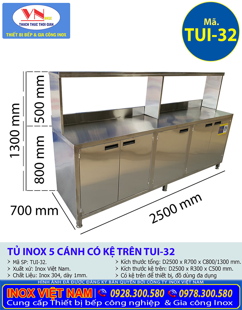 Tỷ lệ kích thước tủ bếp inox cao cấp TUI-32