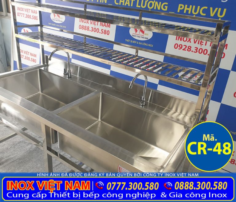 Chậu Rửa Chén Inox 2 Hộc 1m8 Có Kệ Trên CR-48 | Inox Việt Nam
