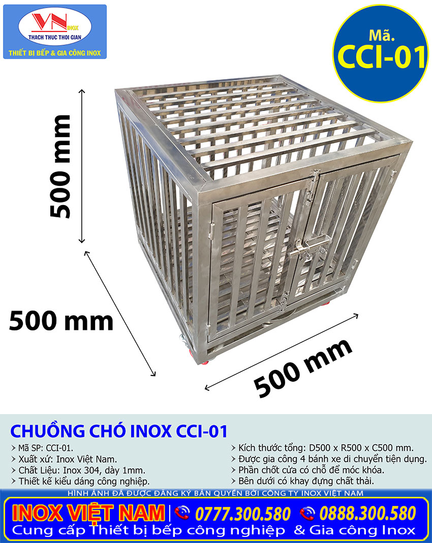 Thông số kỹ thuật chuồng chó inox CCI-01