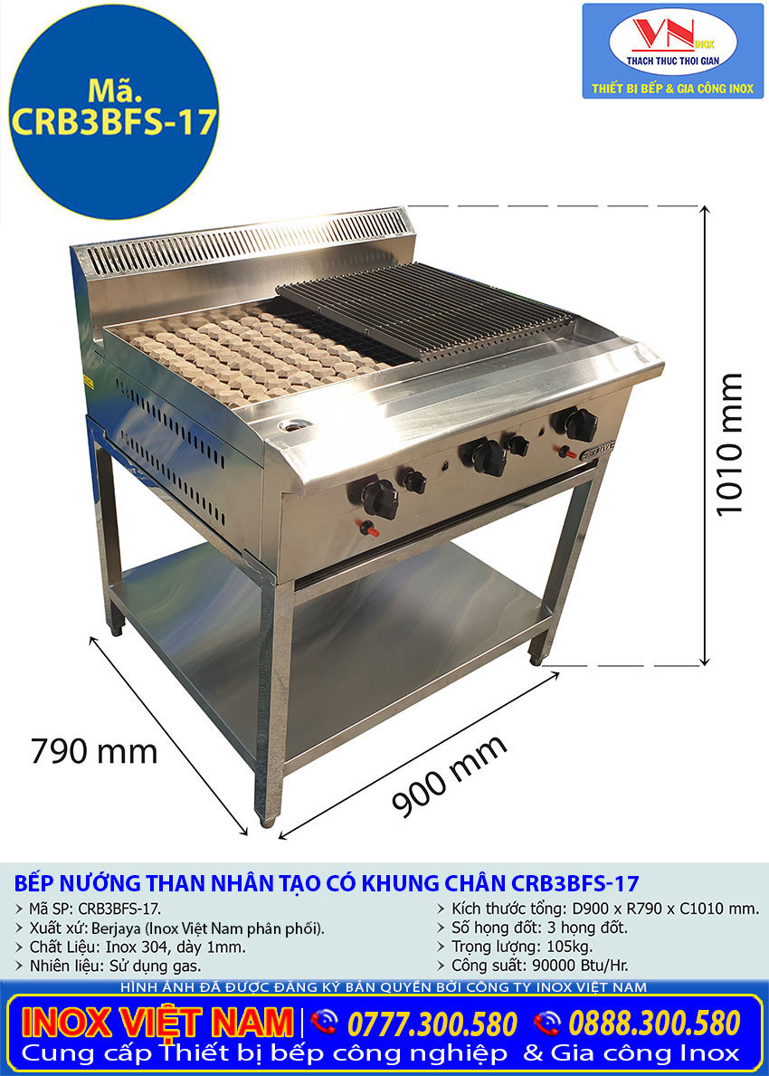 Tỷ lệ kích thước bếp nướng than nhân tạo có khung chân CRB3BFS-17